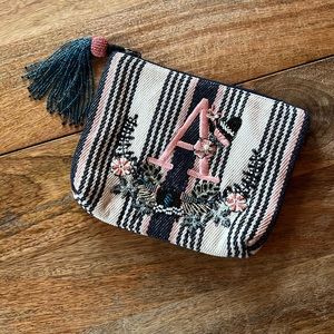 Anthropologie Letter “A” Beaded Makeup Bag